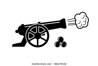 Vector Black Old Cannon Icon On White