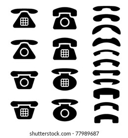 vector black old phone and receiver symbols