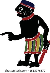 Vector of Black old shadow puppet character with colorful pant and sword in his left hand on white background, Shadow Puppet show is a famous Southern Thailand traditional show.