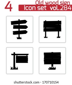 Vector black old wood sign set on white background