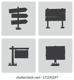 Vector black old wood sign set on white background