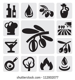 vector black olive icons set on gray