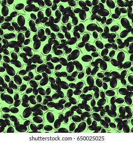 Vector Black Olives Isolated on Green Background. Seamless Pattern