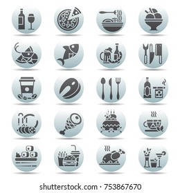 vector black on white circle button Set of flat icons and elements about food and drink for cuisine web restaurant menu eps10