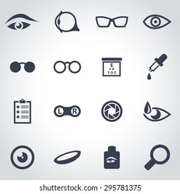 Vector Black Optometry Icon Set On Grey Background