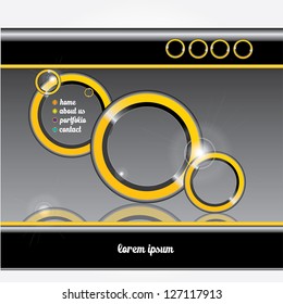 Vector Black and orange circle website template, vector abstract circle background.
