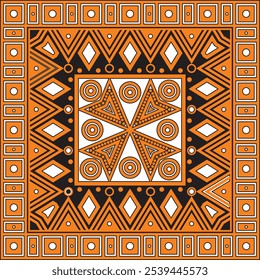 Vector black and orange native american folk ornament. Square pattern, scarf of the peoples of America, Aztec, Incas, Maya