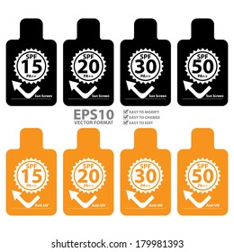 Vector : Black and Orange SPF 15-50 PA++ Sun Screen and Anti-UV Icon or Label Isolated on White Background