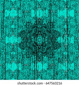 Vector black ornamental pattern. Vintage pattern on blue background with black elements. Backdrop, fabric, black wallpaper. Flat hand drawn vintage collection.