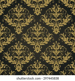 Vector black ornate damask background Seamless abstract decorative elegant pattern.