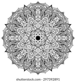 Vector black ornate mandala isolated on white background.Round oriental pattern with geometric and floral elements.