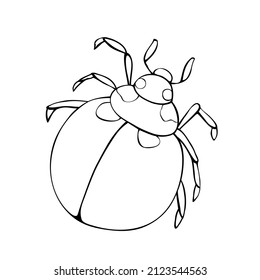 Vector black outline abstract beetle in doodle style. Contoured bug, insect, isolated. Clipart, design element on theme of nature, spring, summer. Template for children's creativity, coloring page