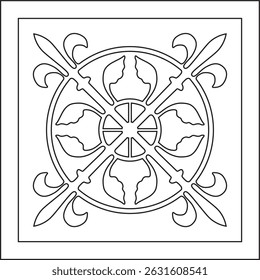 Vector black outline ancient Roman ornament elements. Classic European parts of patterns. Lilies and crowns

