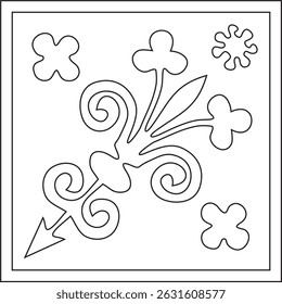 Vector black outline ancient Roman ornament elements. Classic European parts of patterns. Lilies and crowns
