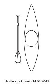 Vector black outline canoe with paddle isolated on white background