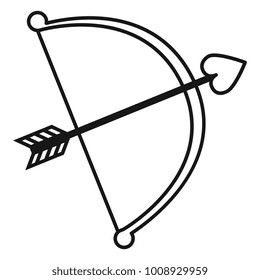 Vector Black Outline Cupid Bow with Love Arrow Icon