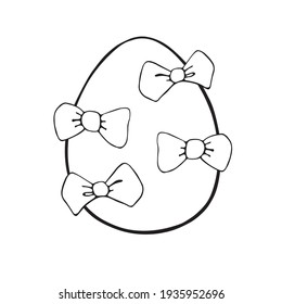 Vector black outline easter egg. Holiday illustration in hand drawn doodle style for gift card certificate banner sticker, stamp, logo, icon label, coloring book page