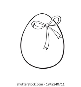 Vector black outline easter egg. Holiday illustration in hand drawn doodle style for gift card certificate banner sticker, stamp, logo, icon label, coloring book page