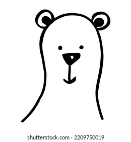Vector black outline flat cartoon doodle bear face isolated on white background