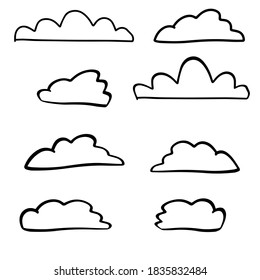 Vector Black Outline Illustration Group Clouds Stock Vector (Royalty ...