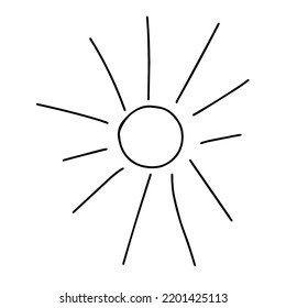 Ilustración del contorno negro vectorial del sol aislado en un fondo blanco