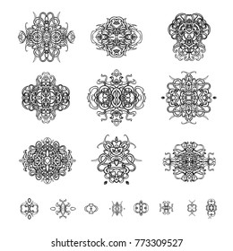 Vector black outline set of ornamental patterns in the oriental style.