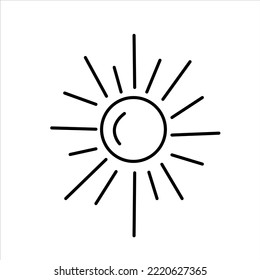 Vector black outline sun with direct rays. Summer, vacation theme.