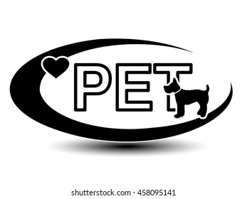 Vector black oval label with symbol of dog and with text Pet. 
