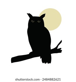 Vector black owl in the night sky is isolated on the white background