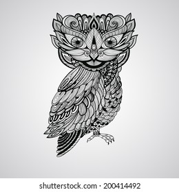 Vector Black  Owl, Tattoo Style