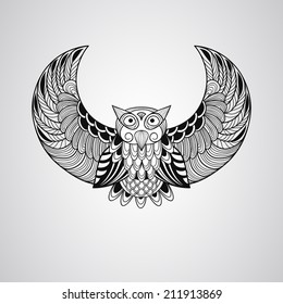 Vector Black  Owl, Tattoo Style