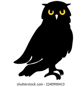 Vector of a black owl with yellow eyes