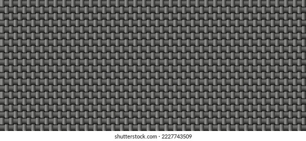 Vector black oxford fabric seamless pattern. Gray realistic textile texture. Silver carbon background. Dark fibre backdrop. 3d shape car tuning cover. Horizontal abstract design banner. Shirt, cloth