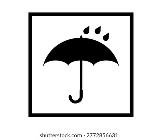 Vector black packaging warning label: keep dry icon with umbrella and rain drops.