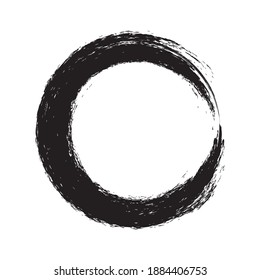 Vector black paint brush circle stroke. Abstract japanese style hand drawn black ink circle.