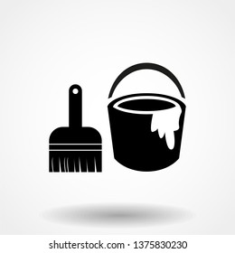 vector black paint and paint brush on white background