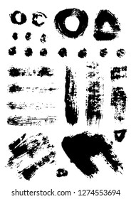 Vector black paint brush spots.
Set of abstract ink smears for design. Paint strokes collection