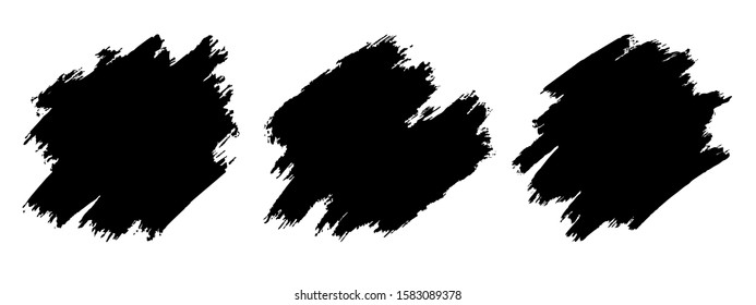 Vector black paint brush spots, highlighter lines or felt-tip pen marker. Ink smudge abstract shape stains and smear set with texture - Vector