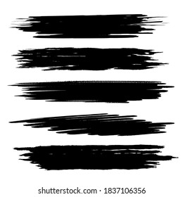 Vector black paint brush spots. Marker pen or brushstrokes and dashes. Grunge dirty shapes and silhouettes for your design.