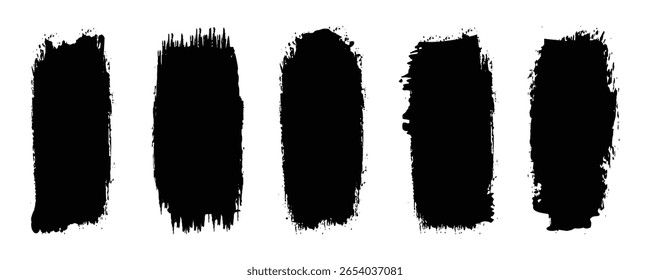 Vector black paint brush spots, highlighter lines or felt-tip pen marker. Grunge design elements. Paintbrush collection Painted round, circle, rectanglar, long and diagonal strokes boxes, frames and d