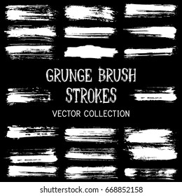 Vector black paint brush spots, highlighter lines or felt-tip pen marker horizontal blobs. Marker pen or brushstrokes and dashes. Ink smudge abstract shape stains and smear set with texture.