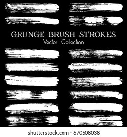 Vector black paint brush spots, highlighter lines or felt-tip pen marker horizontal blobs. Marker pen or brushstrokes and dashes. Ink smudge abstract shape stains and smear set with texture.