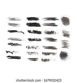 Vector black paint, brush stroke ink, brush, line or texture.  Messy art design element, box, frame or background for text.