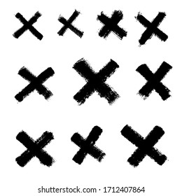 Vector black paint brush stroke cross graphic symbol.