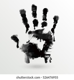 Vector black paint human hand or handprint on white background for art.