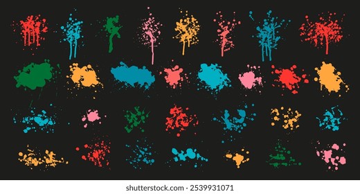 Vector black paint, ink blots, drops,splatters. Grunge  textures. Rough silhouettes. Dirty overlays.
