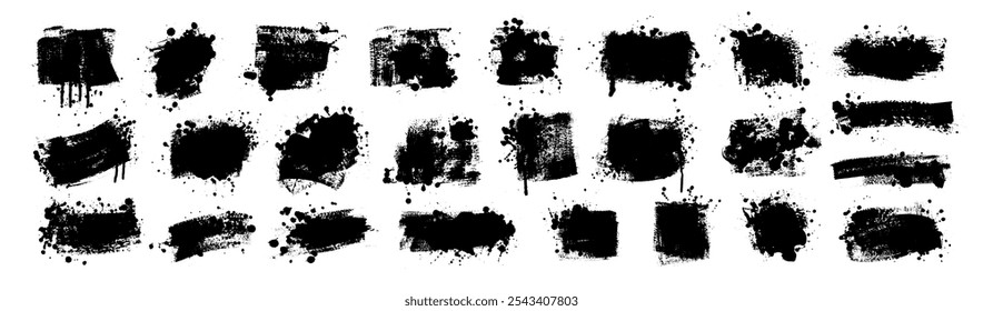 Vector black paint, ink blots, drops,splatters. Grunge  textures. Rough silhouettes. Dirty overlays.