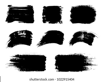 Vector black paint, ink vector brush stroke, brush, frame or texture. Grunge paintbrushes, backgrounds, ink boxes. Banner, shape, logo, icon, label, sticker and badge set. Blank design elements.