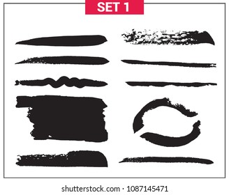 Vector black paint, ink brush stroke, brush, line or texture. Dirty artistic design element for text.