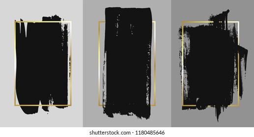 Vector black paint, ink brush stroke, brush, line or texture. Texture artistic design element, box, frame or background for text